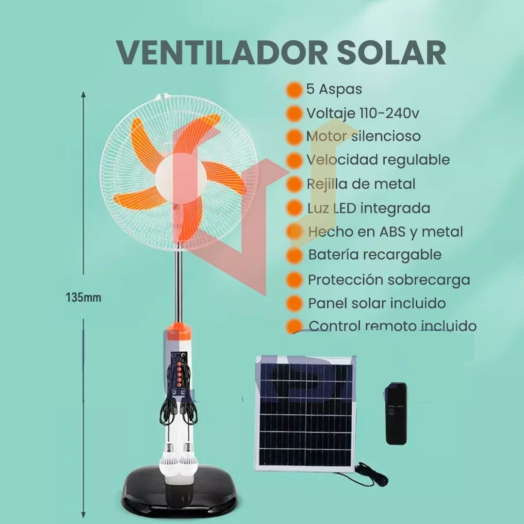 VENTILADOR RECARGABLE + PANEL SOLAR + CONTROL REMOTO